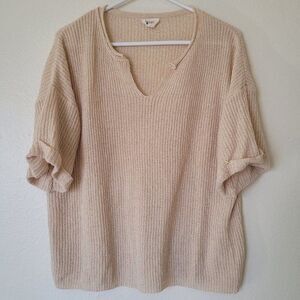 bibi cream v-neck short sleeve knit breathable top